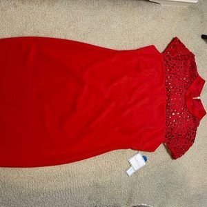 Short sleeve red dress, with gold zipper in the back